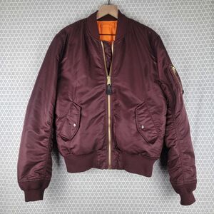 Alpha Industries MA-1 Flight Jacket Men's L Large Maroon Reversible Nylon Bomber